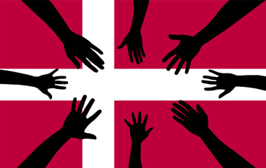 Group of Denmark people gathering hands vector silhouette, unity or support idea