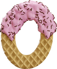 3D Render Realistic Letter O Alphabet Waffle With Chocolate Sprinkles