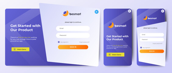 Set of Sign Up and Sign In forms for web and mobile.Registration and login forms page. Professional web design, full set of elements. User-friendly design materials