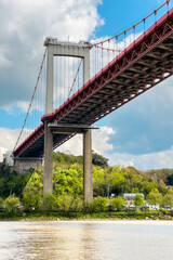 the pont d'Aquitaine is suspension bridge above the river Garonne in Bordeaux France. High quality photography