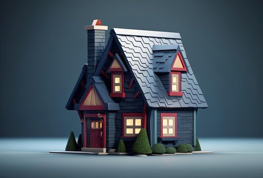 an image of a toy house on a grey background, generative ai