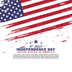 Happy American independence day on 4th of July greeting design illustration with flag rough brush stroke texture