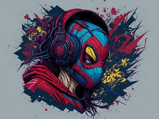 Spider woman mural art with headphones
