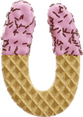 3D Render Realistic Letter U Alphabet Waffle With Chocolate Sprinkles