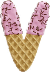 3D Render Realistic Letter V Alphabet Waffle With Chocolate Sprinkles