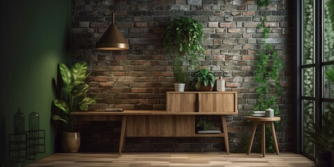 Fototapeta na wymiar Dark green living room interior design green style by generative AI tools