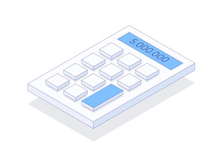 Calculator isometric. 3D calculator illustration. Editable stroke. Horizontal style. blue and white combination.