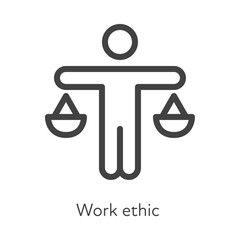 Outline style ui icons soft skill for business collection. Vector black linear illustration. Work ethic. Man with balance scale symbol isolated. Design for corporate training