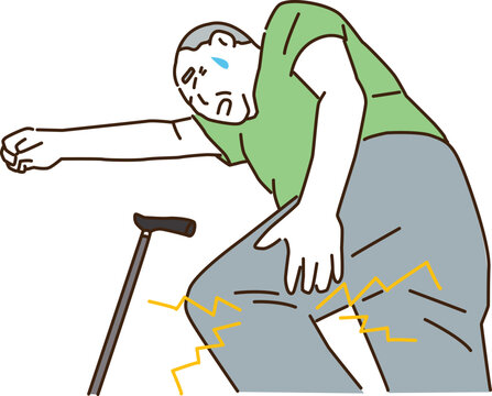 man with knee pain, cane, green shirt clip art preview