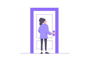 The young female character holding a door knob.
