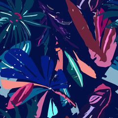 Abstract Trendy Exotic Jungle Plants Pattern features sharp textures, perfect for backgrounds, posters, cards, textiles, wallpaper templates, pillows, dresses, shirts, and sheets © Twin