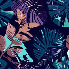 Abstract Trendy Exotic Jungle Plants Pattern features sharp textures, perfect for backgrounds, posters, cards, textiles, wallpaper templates, pillows, dresses, shirts, and sheets © Twin