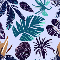 Abstract Trendy Exotic Jungle Plants Pattern features sharp textures, perfect for backgrounds, posters, cards, textiles, wallpaper templates, pillows, dresses, shirts, and sheets
