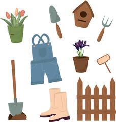 A set of items for gardening. High quality vector illustration.