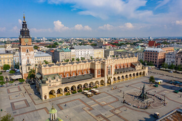 Kraków Cloth Hall - drone aerial view - Main Market Square on sunny day, Poland © Łukasz Tyczkowski