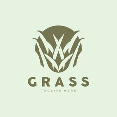 Green Grass Logo Design, Farm Landscape Illustration, Natural Scenery Vector