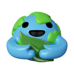 3d planet hug leaf. save planet. Save Environment Concept. icon isolated on white background. 3d rendering illustration. Clipping path.