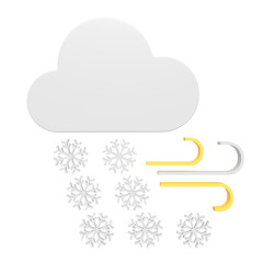 3d icon of white snow is falling from the clouds in the wind
