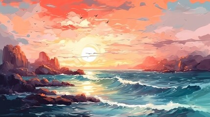 Fototapeta na wymiar Beautiful twilight over the sea. Dramatic sea landscape. Generative AI