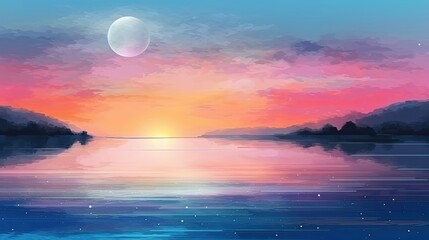 Fototapeta na wymiar Clear twilight sunset sky with crescent moon background. Generative AI