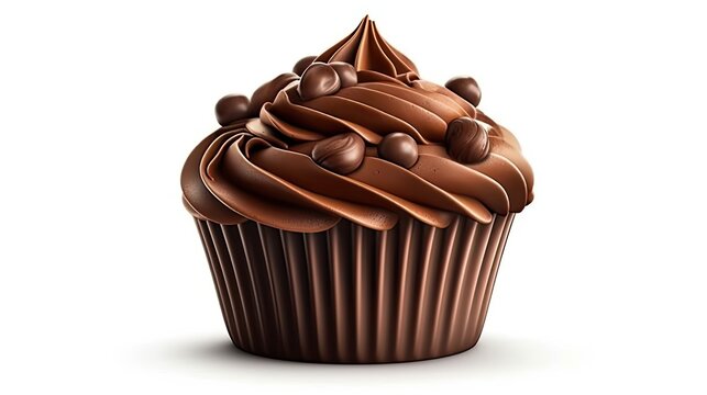 Chocolate cupcake illustration. Realistic delicious creamy muffin. Creamy dessert cake. Generative AI