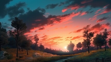 Obraz na płótnie Canvas Dusk sky with colorful sunlight in the evening on twilight. Generative AI