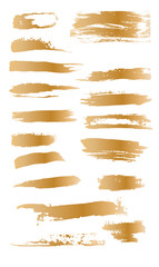 Obraz premium Set of brass Gold artistic brush strokes features sponge stamps, splashes, dry brush marks, and pastel pencil textures.