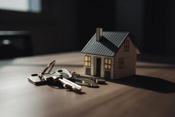 house keys with house model, dream house concept, generative AI