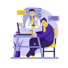 Online doctor consulting female patient over Internet