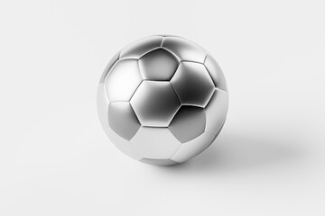 Obraz premium Futuristic soccer ball made of metal on white background. 3d illustration of metallic soccer ball isolated