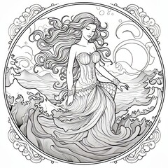 a drawing of a mermaid with waves in the background