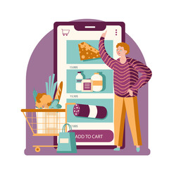 Male buyer buying groceries online via mobile phone