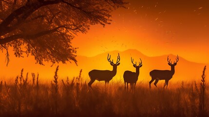 a couple of deer standing next to each other in a field