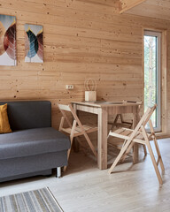 living room with wooden furniture