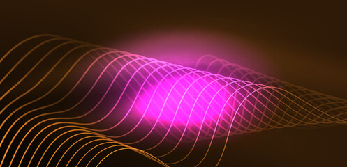 Shiny glowing neon wave. Neon light or laser show, electric impulse, power lines, techno quantum energy impulse, magic glowing dynamic lines