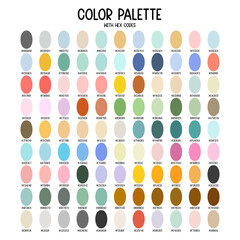 Colorful pastel color palette with hex codes for kids illustration