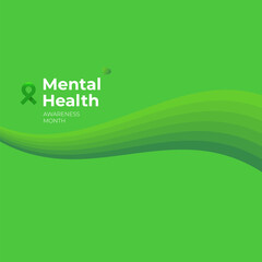 Fototapeta na wymiar Mental Health Awareness Month social media banner with green ribbon isolated on green background. Vector Mental Health may month Poster, card, flyer and background.