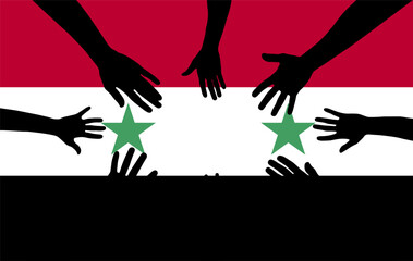 Group of Syria people gathering hands vector silhouette, unity or support idea