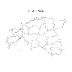 Estonia administrative division map. Estonia contour map. Vector illustration in outline style