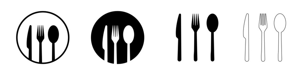 Cutlery vector icons. Fork, knife, spoon icons set. Silhouette of cutlery. Vector 10 Eps.