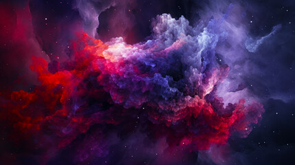 Naklejka na ściany i meble Colorful cloud of smoke in the middle of night sky with stars in the background. Generative AI.