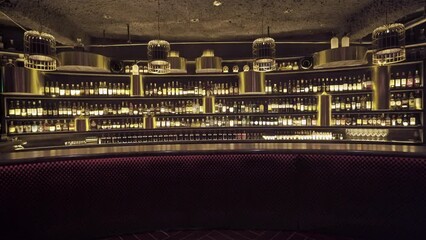 Lights Turning On in Empty Bar Showing Bar Counter in 4K