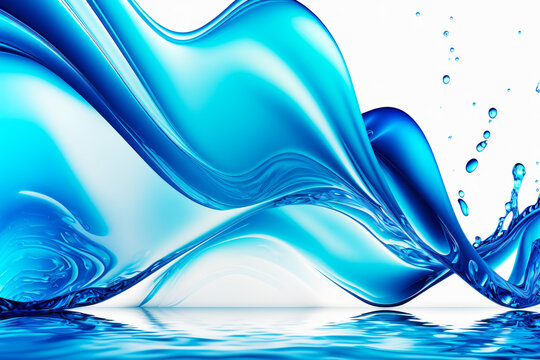 Close up of blue liquid with wave of water around it. Generative AI.