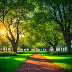 Naklejka premium Caminhar no parque ao amanhecer