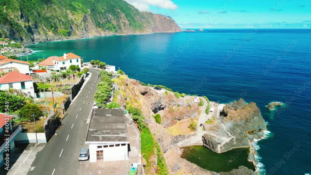 Sticker aerial view of seixal coastline in madeira, portugal