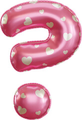 3D Render Realistic Question Mark Shaped Foil Balloon With Love And Heart