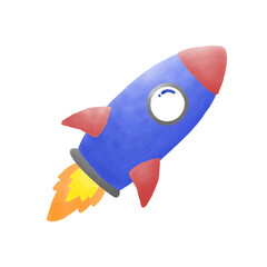 Cute watercolor rocket in space illustration