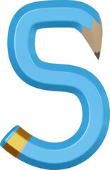 3D Render Realistic Number Five 5 Flexible Blue Pencil Shape For School 