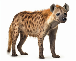 photo of hyena isolated on white background. Generative AI - obrazy, fototapety, plakaty