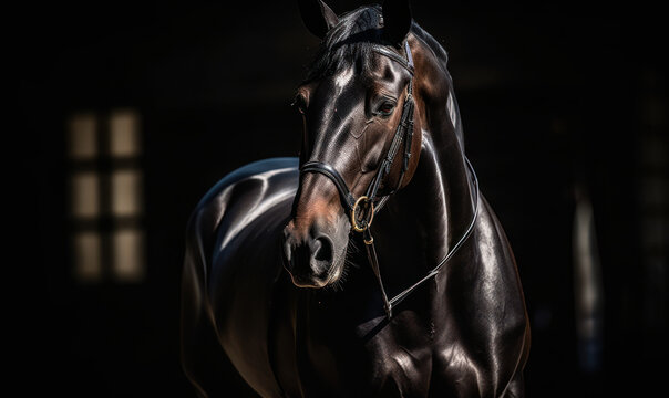 Hackney show horse, captured in a classic driving competition, showcasing its striking presence, elegant gait, and refined form. image captures the grace and power of this iconic breed. Generative AI